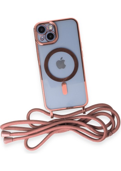 iPhone 13 Kılıf Boyun ve Omuz Ip Askılı Kablosuz Şarj Uyumlu 1.kalite - Pembe