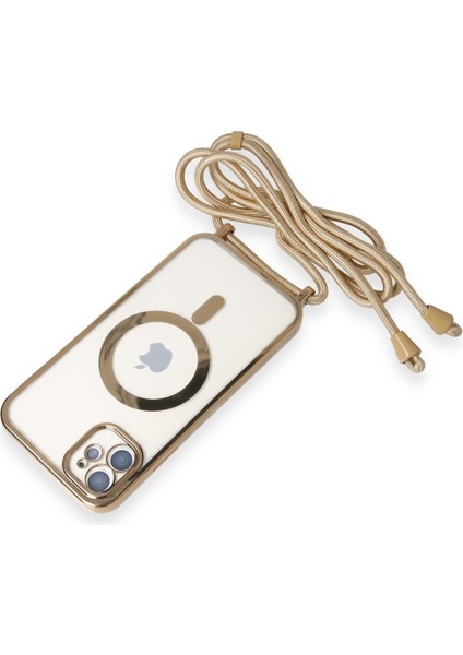 iPhone 12 Kılıf Boyun ve Omuz Ip Askılı Kablosuz Şarj Uyumlu 1.kalite - Gold