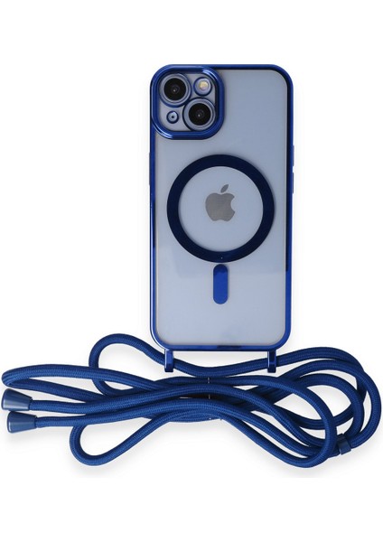 iPhone 13 Kılıf Boyun ve Omuz Ip Askılı Kablosuz Şarj Uyumlu 1.kalite - Mavi