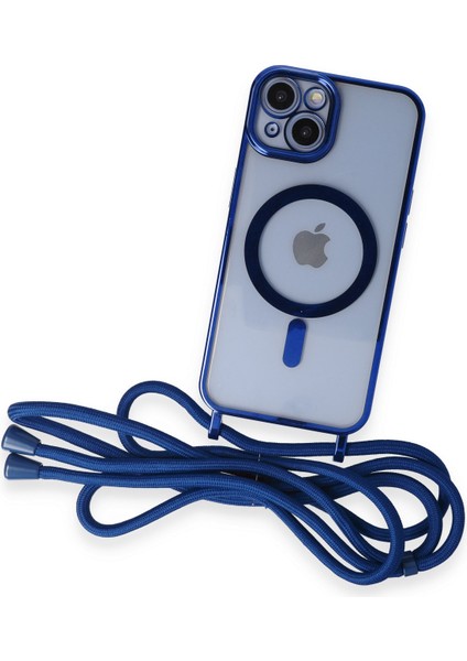 iPhone 13 Kılıf Boyun ve Omuz Ip Askılı Kablosuz Şarj Uyumlu 1.kalite - Mavi