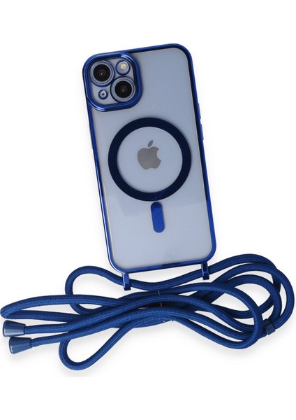 iPhone 13 Kılıf Boyun ve Omuz Ip Askılı Kablosuz Şarj Uyumlu 1.kalite - Mavi