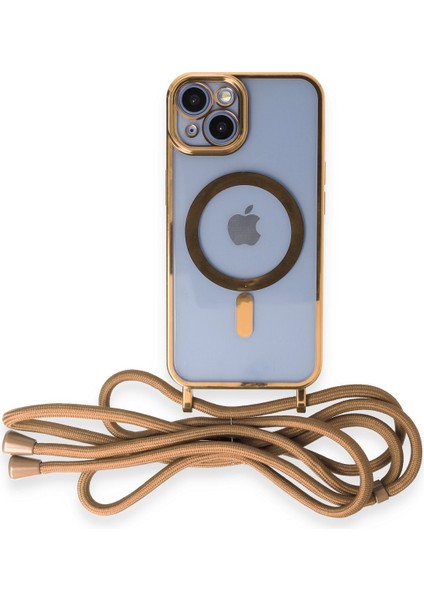 iPhone 13 Kılıf Boyun ve Omuz Ip Askılı Kablosuz Şarj Uyumlu 1.kalite - Gold