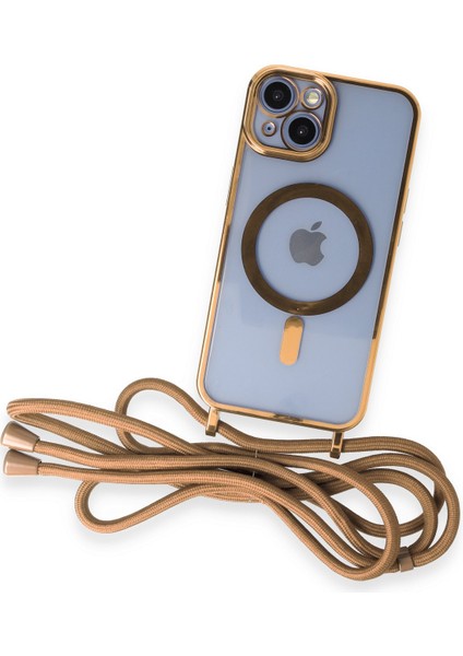 iPhone 13 Kılıf Boyun ve Omuz Ip Askılı Kablosuz Şarj Uyumlu 1.kalite - Gold