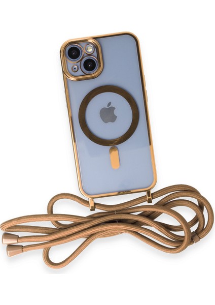 iPhone 13 Kılıf Boyun ve Omuz Ip Askılı Kablosuz Şarj Uyumlu 1.kalite - Gold