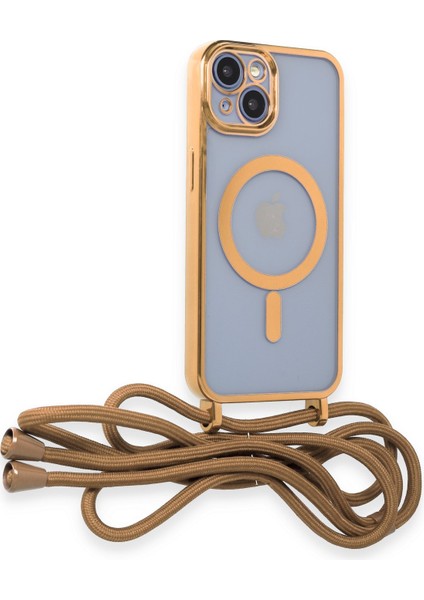iPhone 13 Kılıf Boyun ve Omuz Ip Askılı Kablosuz Şarj Uyumlu 1.kalite - Gold