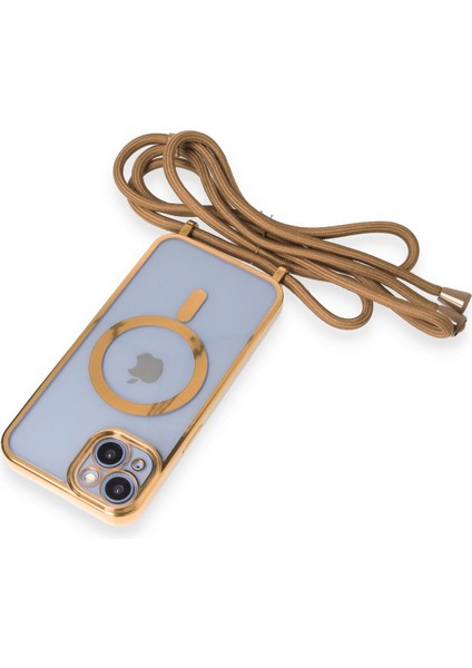 iPhone 13 Kılıf Boyun ve Omuz Ip Askılı Kablosuz Şarj Uyumlu 1.kalite - Gold