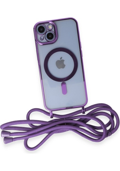 iPhone 13 Kılıf Boyun ve Omuz Ip Askılı Kablosuz Şarj Uyumlu 1.kalite - Lila
