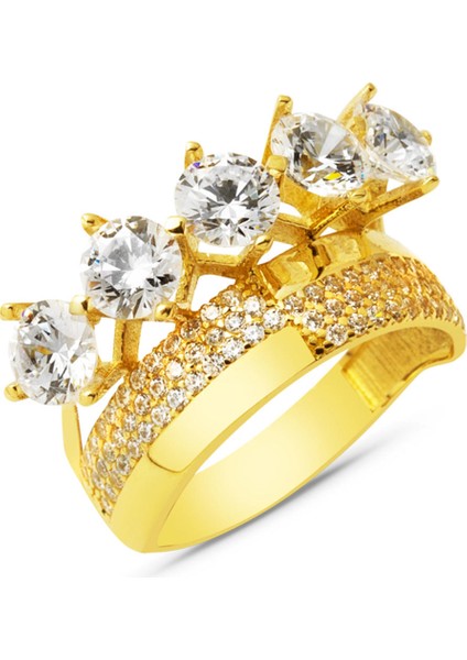 Tasarım Alyanslı Beştaş 14 Ayar Altın Yüzük