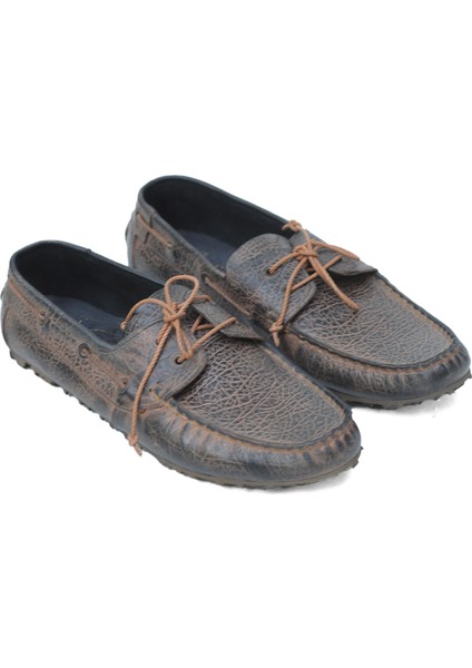 Deri El Yapımı Eskitme Renk Bağcıklı Erkek Loafer modelleri