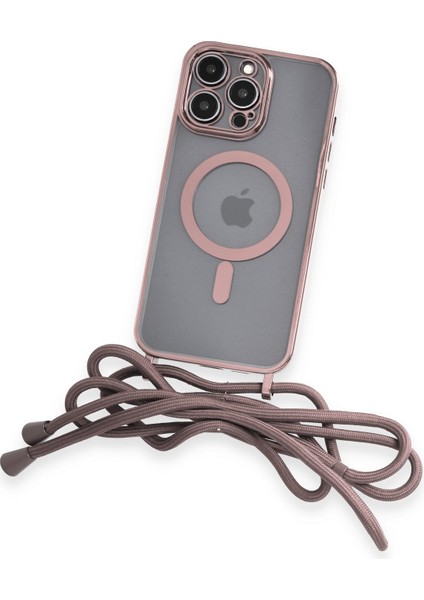 iPhone 13 Pro Kılıf Boyun ve Omuz Ip Askılı Kablosuz Şarj Uyumlu 1.kalite - Pembe