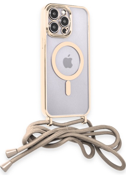 iPhone 14 Pro Kılıf Boyun ve Omuz Ip Askılı Kablosuz Şarj Uyumlu 1.kalite - Gold