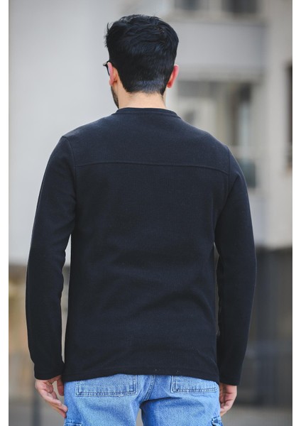 Mnmlst 017 Baskılı Selanik Pamuklu Slim Fit Likralı Sıfır Yaka Erkek Sweatshirt