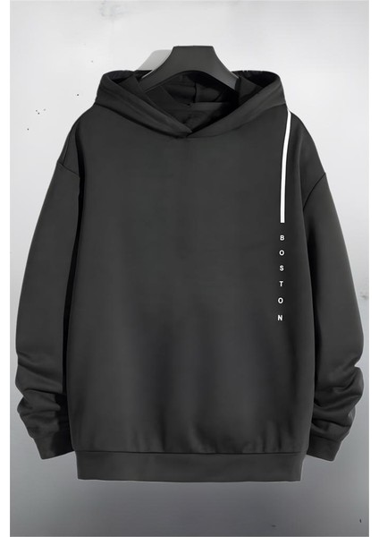 Boston Ön Dikey Baskılı Pamuklu Unisex Sweatshirt