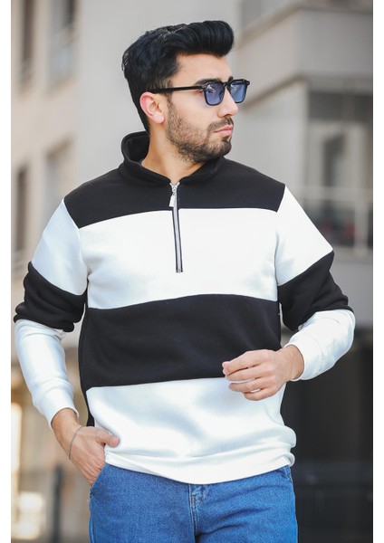 Arman Üç Iplik Şardonlu Parçalı Fermuarlı Dik Yaka Slim Fit Erkek Sweatshirt fiyatları