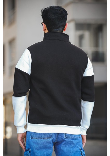 Arman Üç Iplik Şardonlu Parçalı Fermuarlı Dik Yaka Slim Fit Erkek Sweatshirt fırsatları