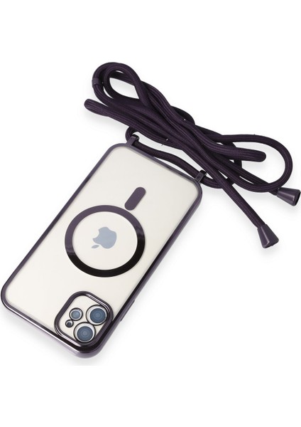 iPhone 11 Kılıf Boyun ve Omuz Ip Askılı Kablosuz Şarj Uyumlu 1.kalite - Derin Mor