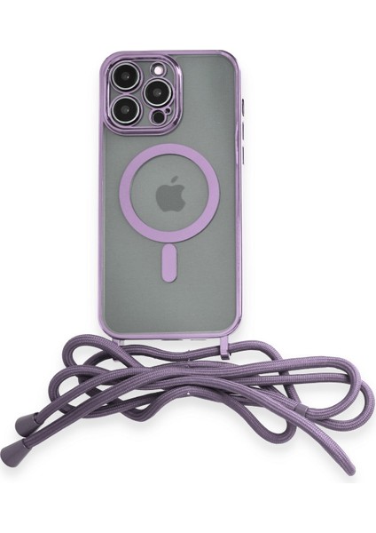 iPhone 12 Pro Max Kılıf Boyun ve Omuz Ip Askılı Kablosuz Şarj Uyumlu 1.kalite - Lila