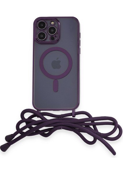 iPhone 12 Pro Kılıf Boyun ve Omuz Ip Askılı Kablosuz Şarj Uyumlu 1.kalite - Derin Mor