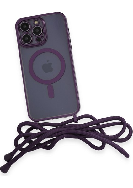 iPhone 12 Pro Kılıf Boyun ve Omuz Ip Askılı Kablosuz Şarj Uyumlu 1.kalite - Derin Mor