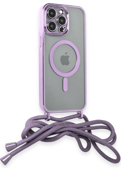 iPhone 13 Pro Kılıf Boyun ve Omuz Ip Askılı Kablosuz Şarj Uyumlu 1.kalite - Lila