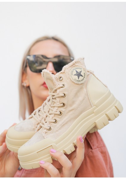 Diess Natural Pamuk Dokulu Ithal Kadın Sneaker Bot G093
