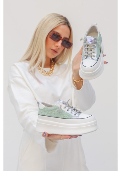 Miles Ekstra Kalın Taban Beyaz-Mint Renk Kadın Sneakers G066