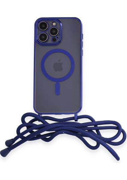iPhone 12 Pro Max Kılıf Boyun ve Omuz Ip Askılı Kablosuz Şarj Uyumlu 1.kalite - Mavi