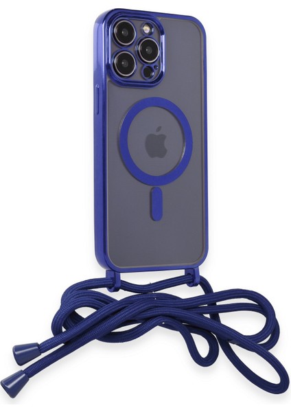 iPhone 12 Pro Max Kılıf Boyun ve Omuz Ip Askılı Kablosuz Şarj Uyumlu 1.kalite - Mavi