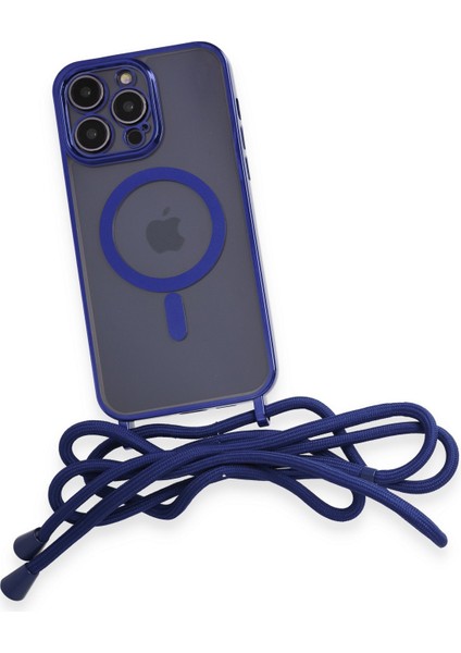 iPhone 12 Pro Max Kılıf Boyun ve Omuz Ip Askılı Kablosuz Şarj Uyumlu 1.kalite - Mavi