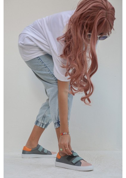 Alison Doğal Deri Materyal Kauçuk Taban Füme-Pudra Kadın Sneakers 008 modelleri