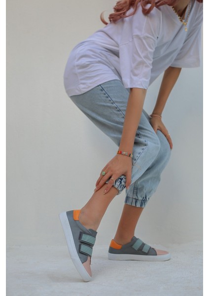 Alison Doğal Deri Materyal Kauçuk Taban Füme-Pudra Kadın Sneakers 008 fırsatları