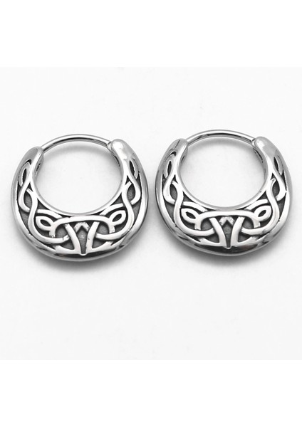 Tribal Desen Işleme Vintage Damla Model Geçirmeli Motorcu Butik 316L Çelik Erkek Küpe