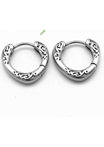 Butik Desenli Halka Damla Model Butik Işlemeli Ince Geçirmeli 316L Çelik Erkek Küpe