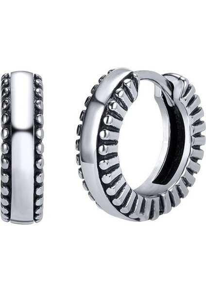 Çizgi Işlemeli Klasik Tarz Motorcu 316L Çelik Erkek Küpe