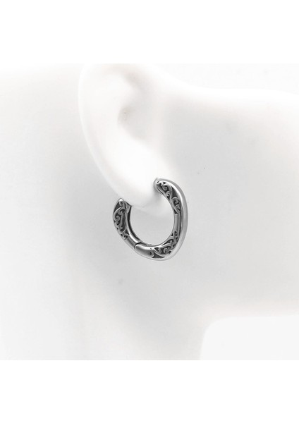 Butik Desenli Halka Damla Model Butik Işlemeli Ince Geçirmeli 316L Çelik Erkek Küpe