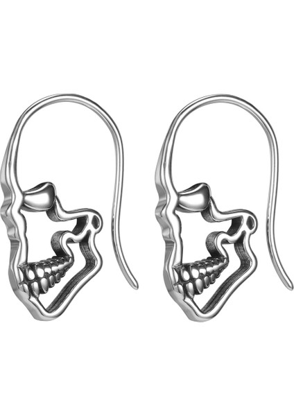 Skull Gotik Geçirmeli Gri 316L Erkek Çelik Küpe (Çift)