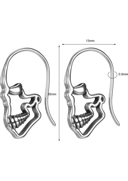 Skull Gotik Geçirmeli Gri 316L Erkek Çelik Küpe (Çift) modelleri