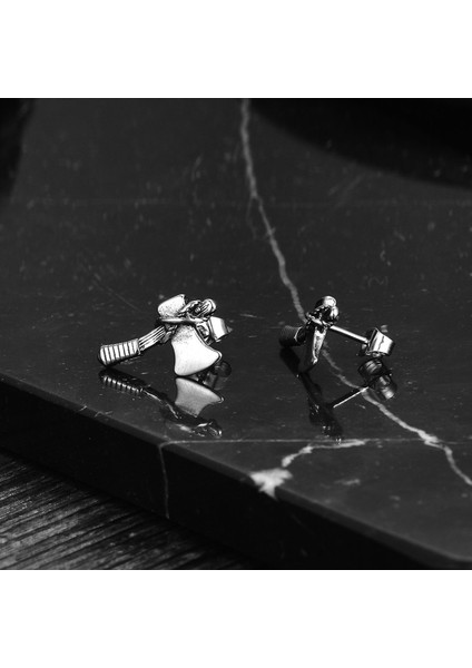 Savaşçı Balta Çivi Model 316L Çelik Erkek Küpe