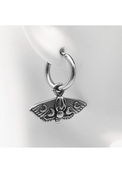 Kelebek & Ay Döngüsü Aksesuarlı Gotik Halka Unisex 316L Çelik Küpe