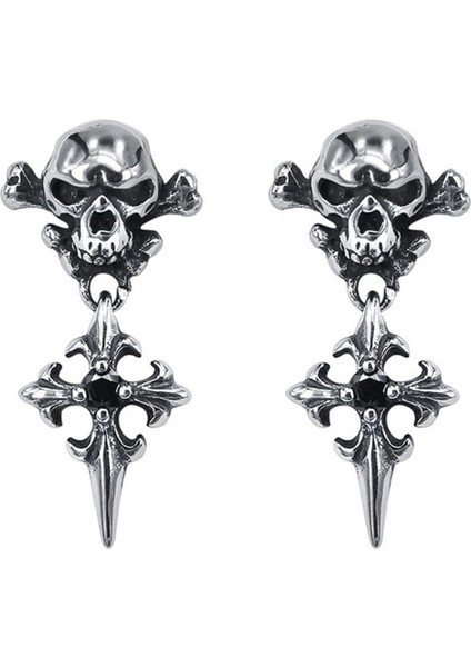Sallantılı Model Skull 316L Çelik Erkek Küpe