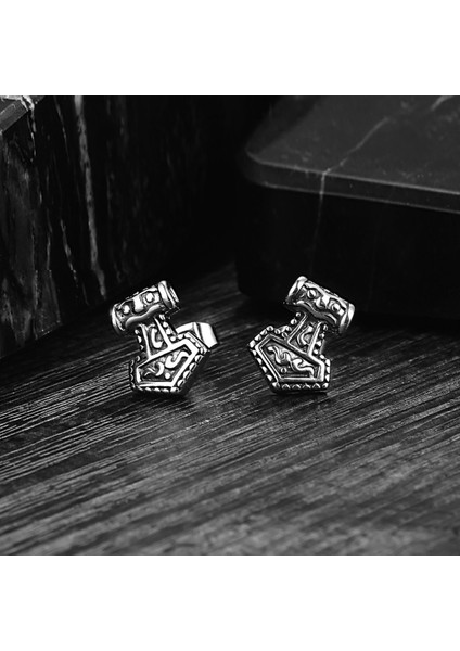 Thor Mjollnir Iskandinav Nordik Tarz Odin Çekiç Çivi Model 316L Çelik Unisex Küpe