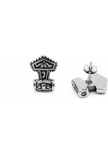 Thor Mjollnir Iskandinav Nordik Tarz Odin Çekiç Çivi Model 316L Çelik Unisex Küpe indirimleri