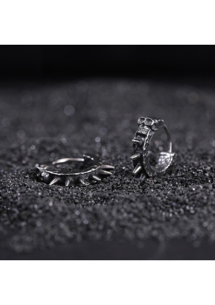 Gotik Kurukafa Işlemeli Dikenli Punk Eskitmeli 316L Çelik Erkek Küpe fiyatları