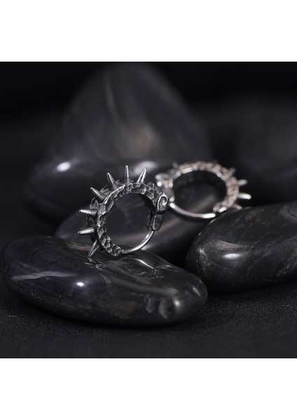Gotik Kurukafa Işlemeli Dikenli Punk Eskitmeli 316L Çelik Erkek Küpe modelleri