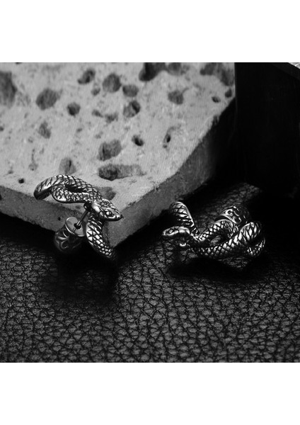 Yılan Tasarımlı Büyük Boy Gotik Çivi Model Butik King Size 316L Çelik Erkek Küpe