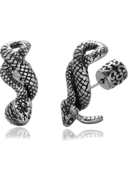 Yılan Tasarımlı Büyük Boy Gotik Çivi Model Butik King Size 316L Çelik Erkek Küpe modelleri