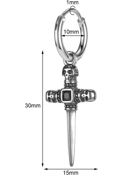 Gotik Sword & Skull Zirkon Taşlı Kılıç Haç Çarmıh 316L Çelik Erkek Küpe fiyatları