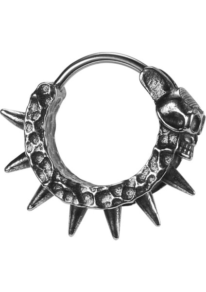 Gotik Kurukafa Işlemeli Dikenli Punk Eskitmeli 316L Çelik Erkek Küpe
