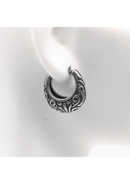 Vintage Butik Desenli Damla Geçirmeli Halka 316L Çelik Erkek Küpe