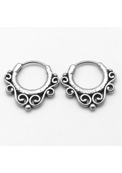 Butik Desenli Halka Geçirmeli Vintage Erkek 316L Çelik Küpe